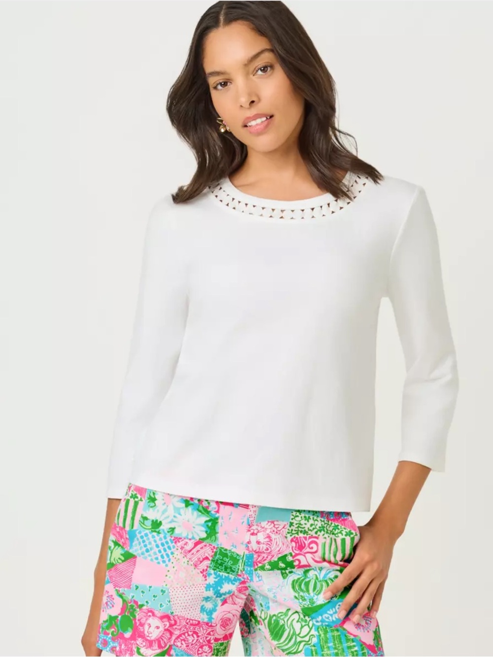 Lilly Pulitzer Clairmont Lace Trimmed Knit Top - White - Size M - NWT